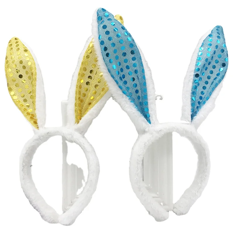 Pink White Color funny Easter Headband Plush Sequins Bunny Ears Headbands  Sequin Bunny Ear Hairbands For Party Holiday