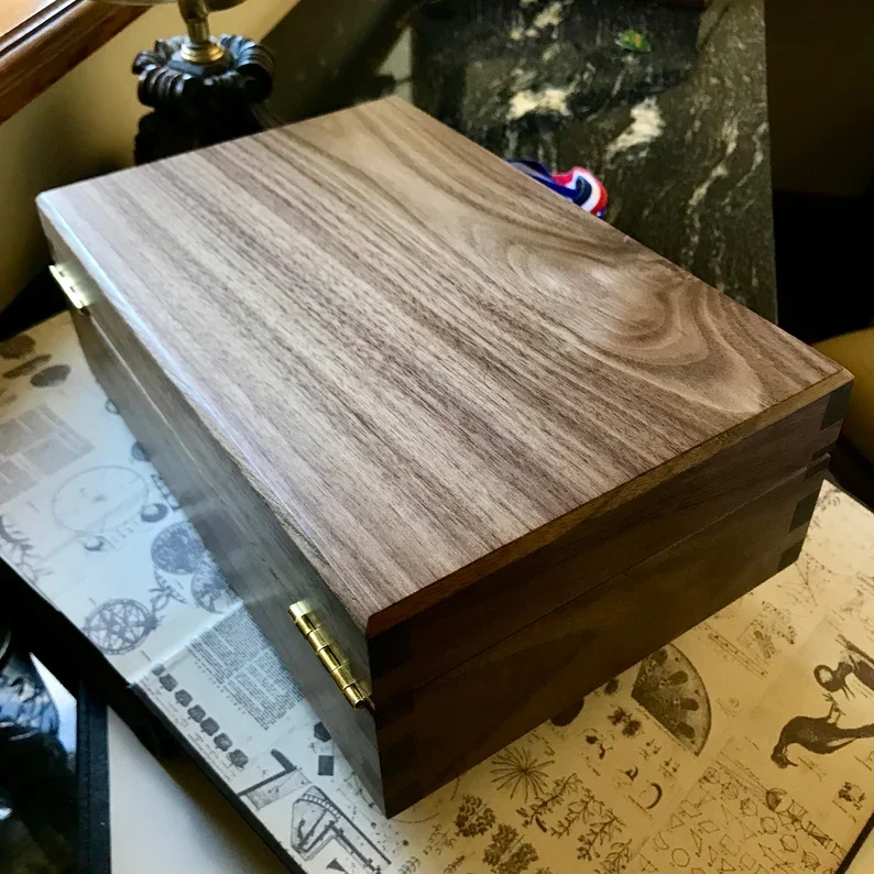 luxury black walnut wood keepsake box small deluxe square gift Handmade Walnut Wood Case with Dovetail Joints box
