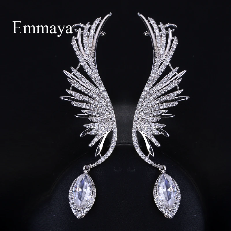 Emmaya Luxury Inspired Symmetrical Design Bridal Diamond Angel Wings Crystal Zircon Ear Cuff Earrings For Women Wedding Jewelry