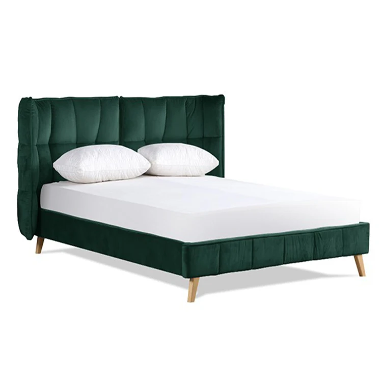 factory direct export king size soft  headboard customize wood frame upholstered bed with wings  from China