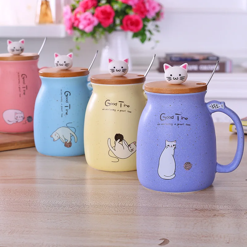 Creative cat animal office tea ceramic milk cartoon cup nice birthday gifts with spoon and lid porcelain gift beverage drink mug