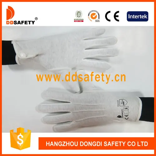 100% bleach cotton/interlock liner gloves white 3 seams on back With a plastic buckle