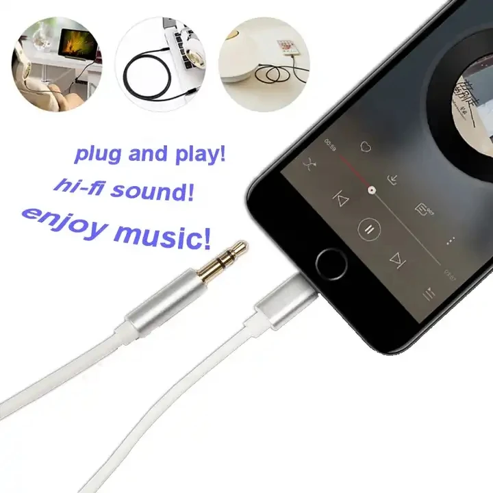 High Quality PVC Audio Aux Cable 3.5mm Headphone Jack Audio Aux Cable 1m Splitter Earphones Cable For Iphone For Ios 14