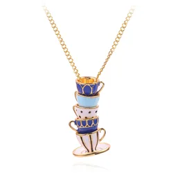 Jewelry fashion accessories enamel glaze tea cup coffee cup versatile sweater necklace pendant wholesale
