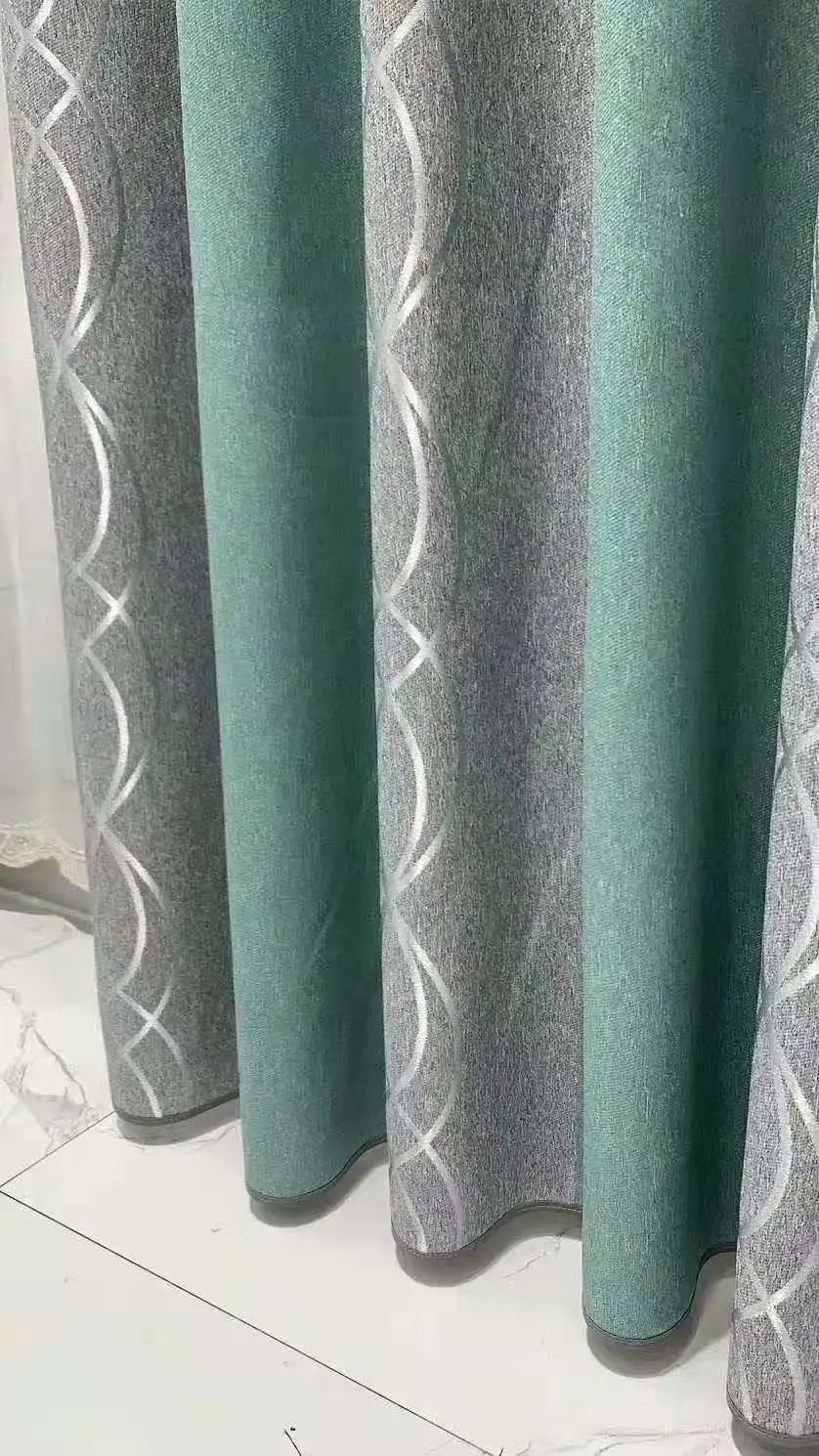 wholesale home curtain window ready made yellow and grey 2 colors matching luxury jacquard linen curtains for living room