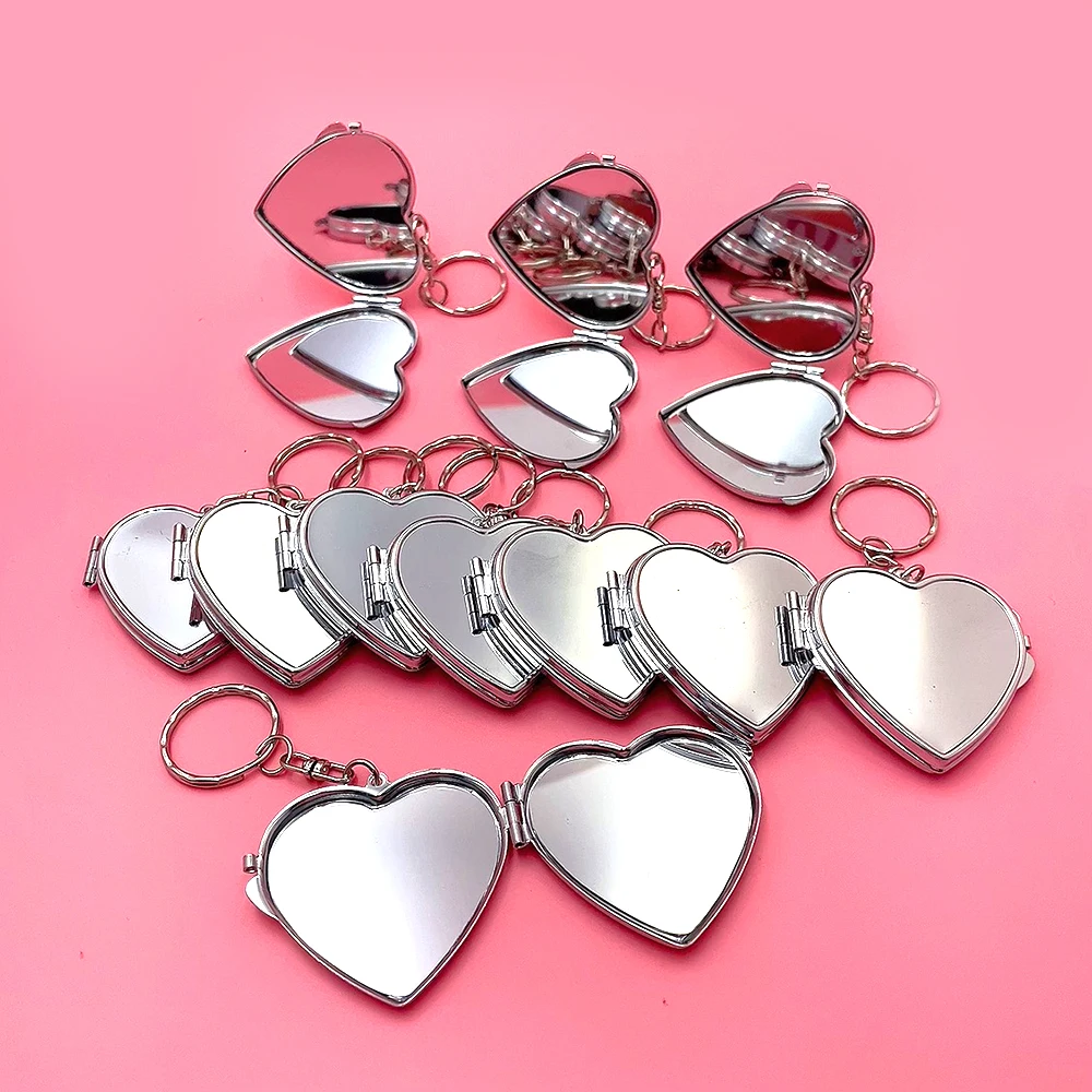 High Quality Sublimation Blank Metal Pocket Compact Mirror Keychain Cosmetic Mini Key Chain Makeup Mirrors for women girls