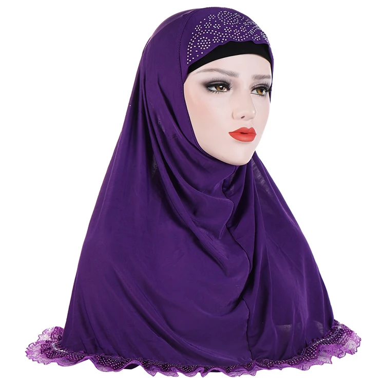 Lace Scarf Trim Head Bandanas Headwear Rhinestone  Muslim Hijab Scarf