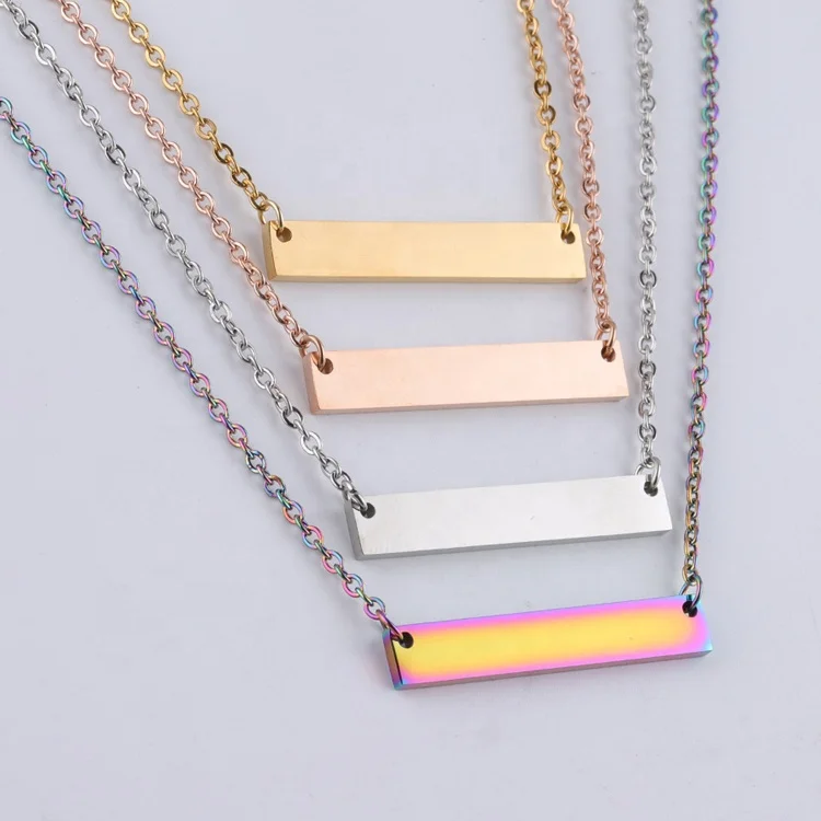 Персональная нестандартная штамп Выгравировано Название в золотом цвете из нержавеющей стали пустой бар ожерелье