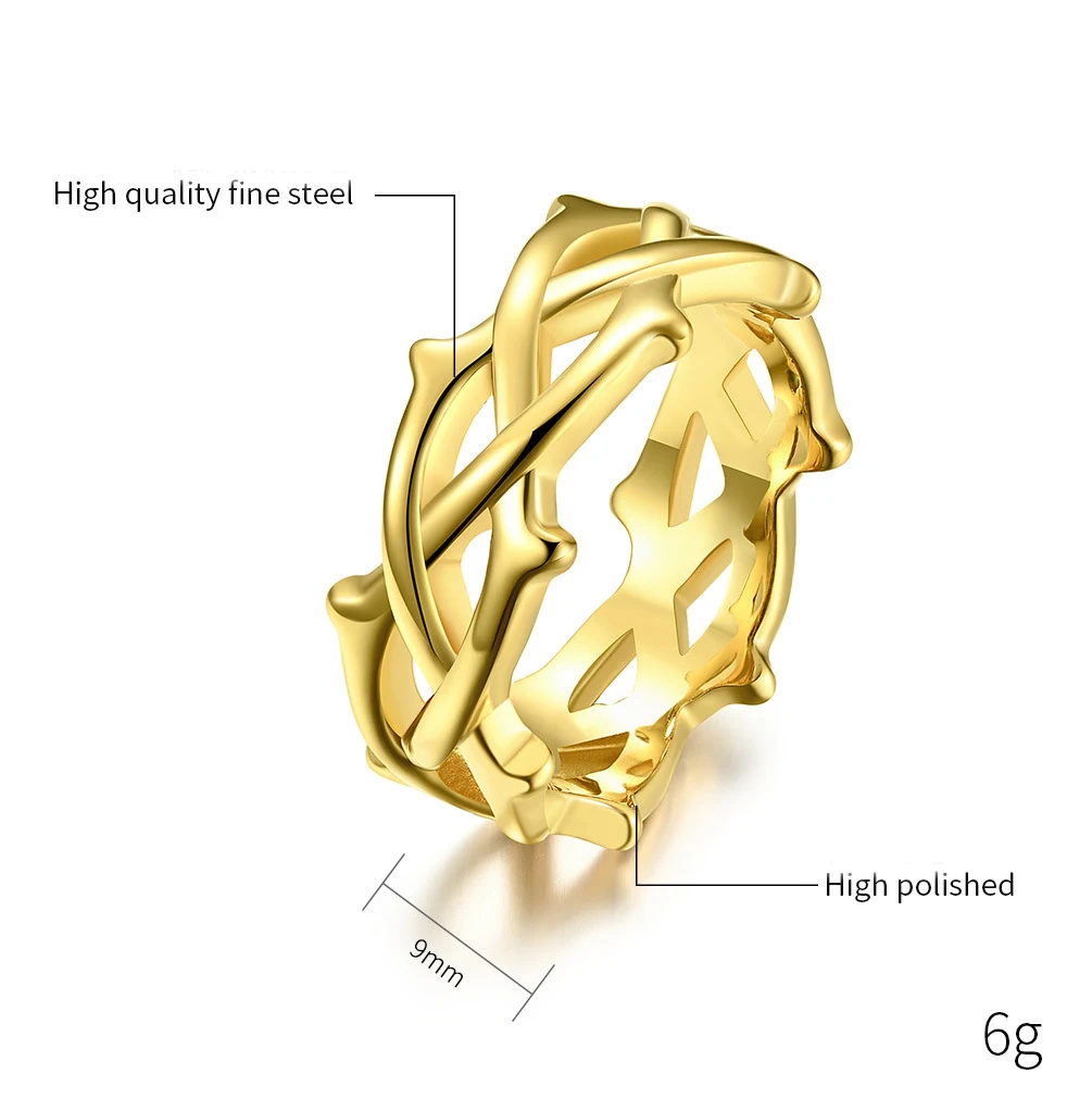 Hollow Thorn Ring Stainless Steel Dragon Teeth Anillo De Espinas Huecas Hohler Dornenring Bague Epines Creuses