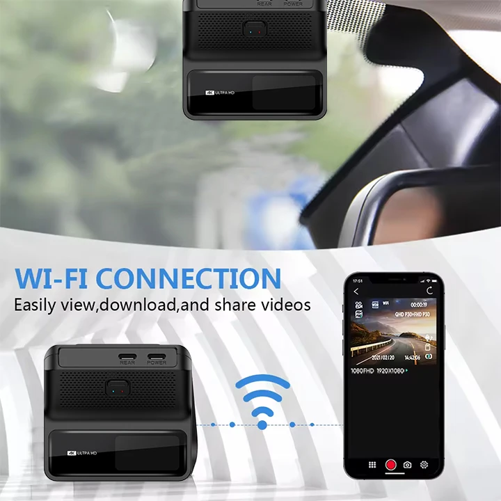 OEM HD Ultra 4K Driving Recorder Front and Rear Dual Dash Cam Wi-Fi GPS Car Black Box with Wireless App