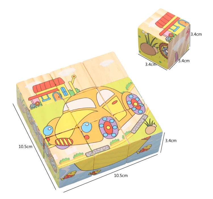 Customized Wooden Six-sided Puzzle Wood 9 Piece Puzzle Children 3d Building Blocks Jigsaw Baby Educational Toys Animal Puzzle
