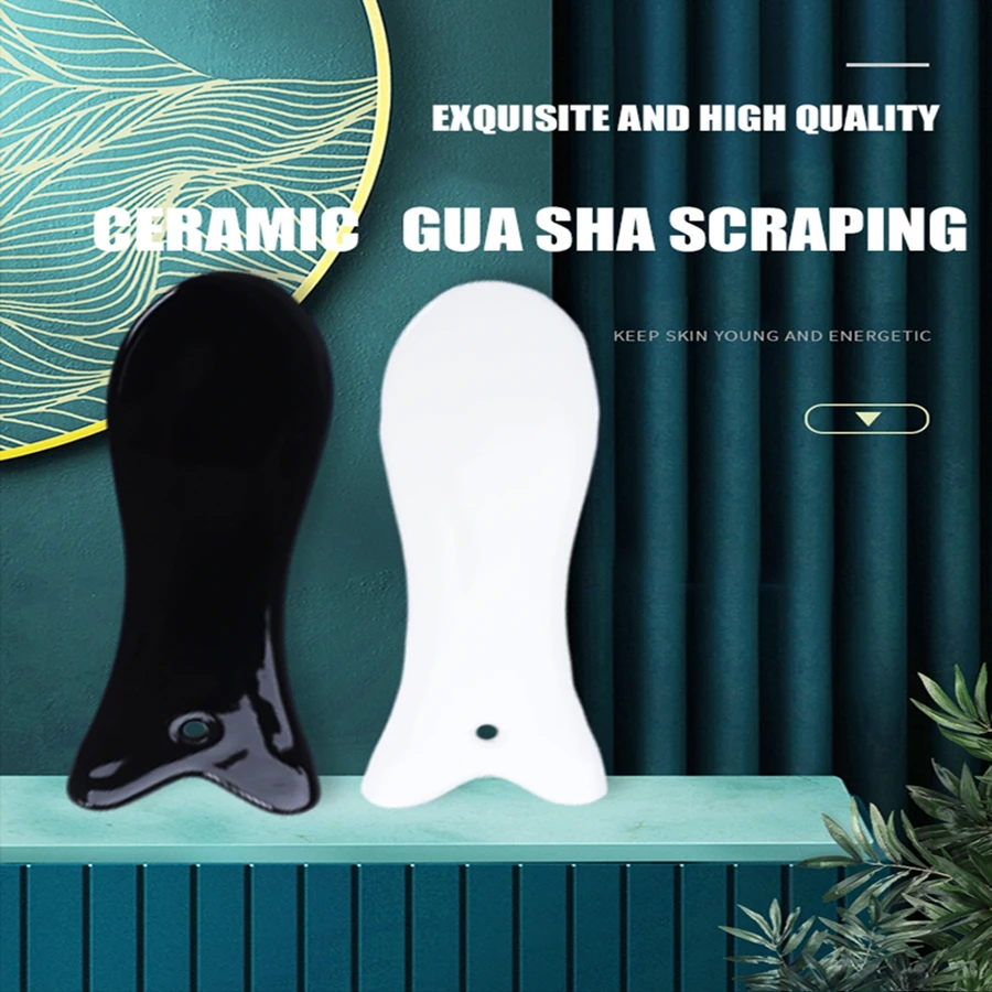 New Design Porcelain Fish Shape Microcrystalline Ceramic Facial Guasha Tool Massage Rose Gua Sha Board