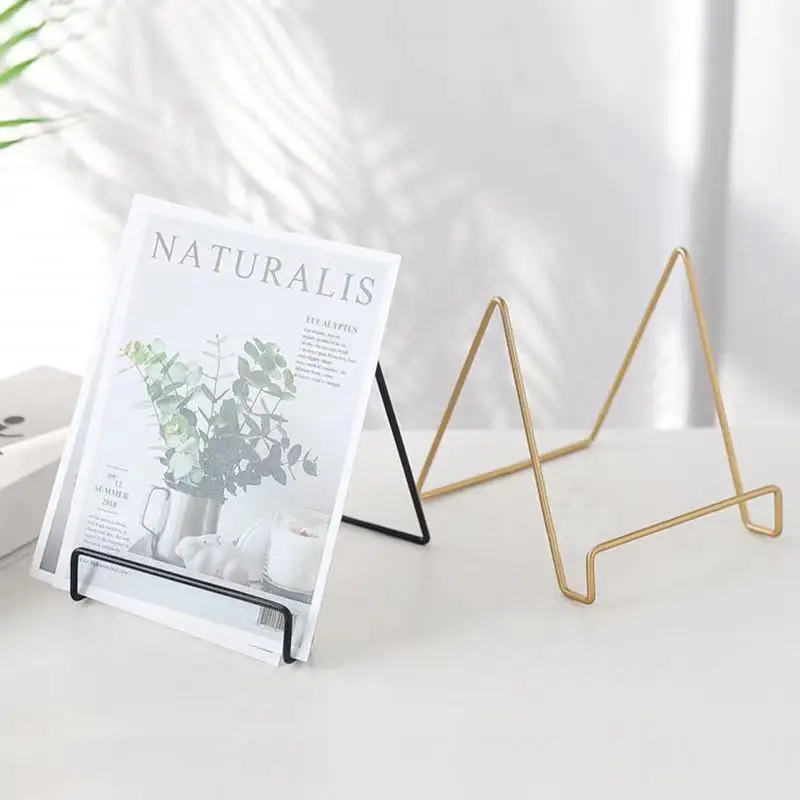 Desktop Golden Metal Wire Holder Gold Display Plate Stand Picture Holders for Cookbooks Magazine Greeting Card Display