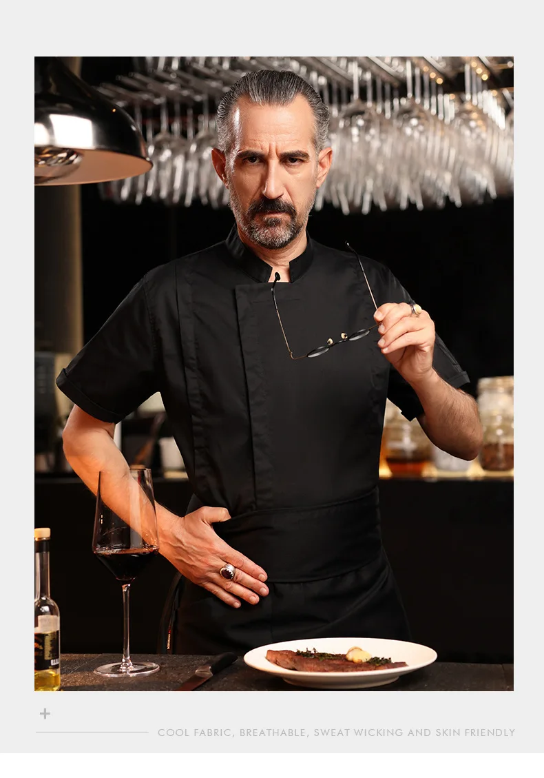 Шеф-повар рабочая одежда для мужчин Ресторан отеля летние обеденные кухни пальто с коротким