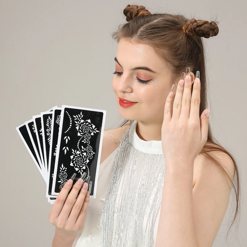 OEM Free Sample Man Woman Classic DIY Reusable Henna Tattoo Painting Stencil Flower Wholesale Stencil Tattoos