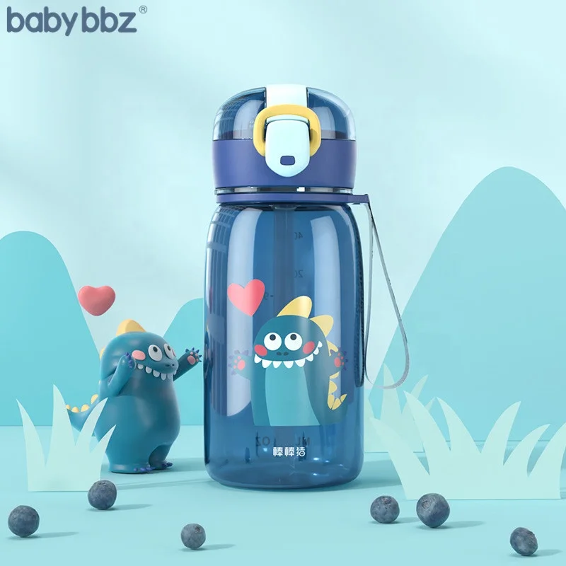 Babybbz Kids Water Bottle Tritan BPA Free Plastic Cartoon Drink Bottle with Straw 13.5oz