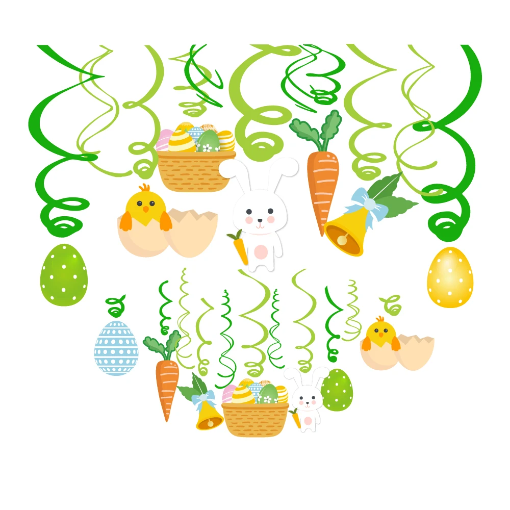XL068 Happy Easter cute Foil swirl hanging party hanging decoration kit Easter Day Bunny 30 pcs Paper PVC DIY