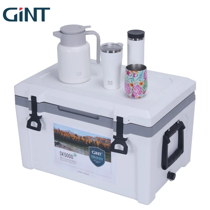 GINT 50L Portable Handles Ice Cooler Insulated Cooler Boxes Ice Chest with Basket and Chopping Board