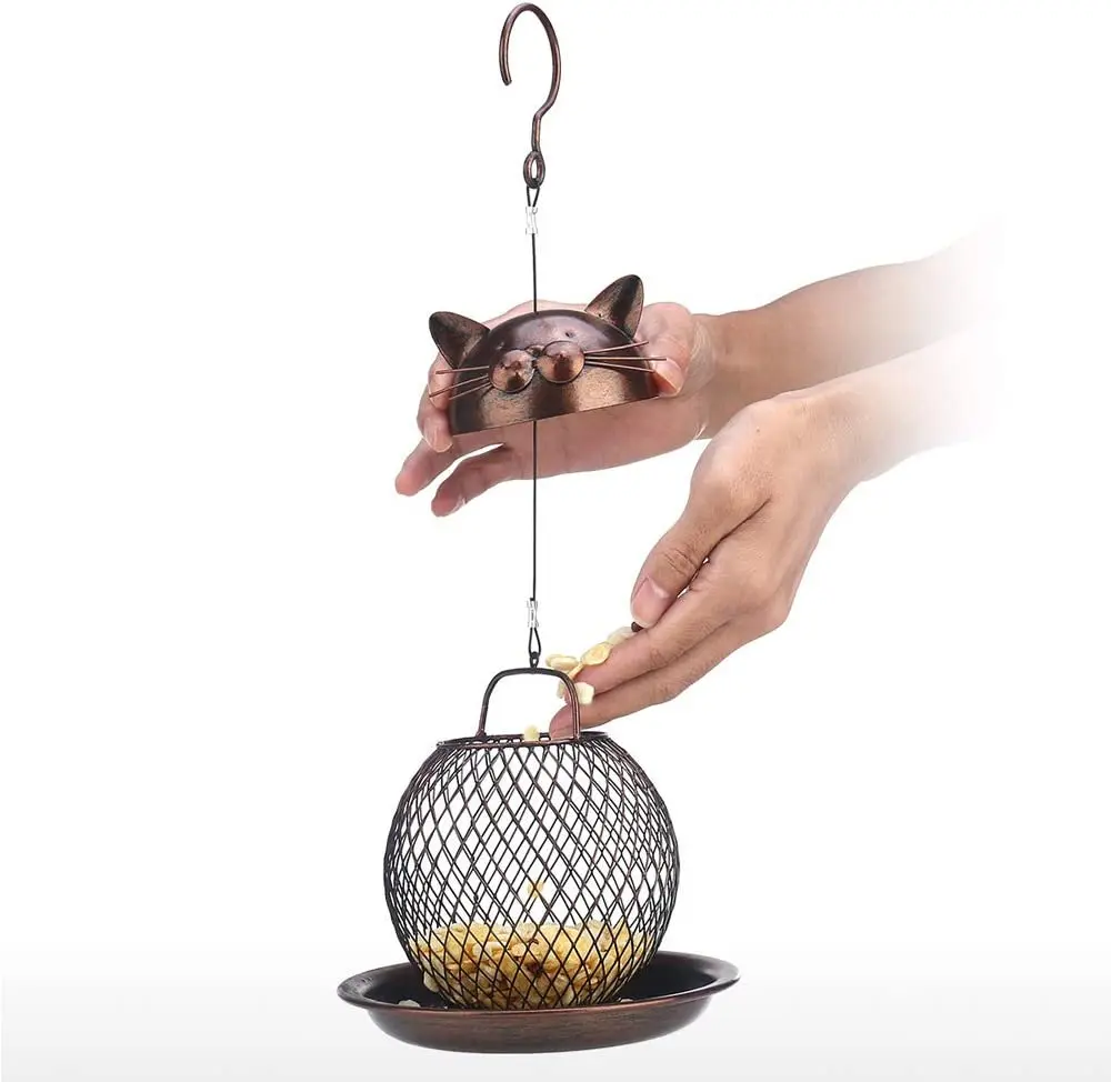 Outside Wild Bird Feeder Metal Frame Squirrel Proof Bird Feeders Hanging for Garden Yard Decoration Cute Cat Shaped