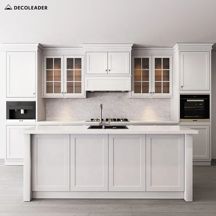 Popular RTA White Shaker Kitchen Cabinet with Mullion Glass Doors and Sink Cabinet