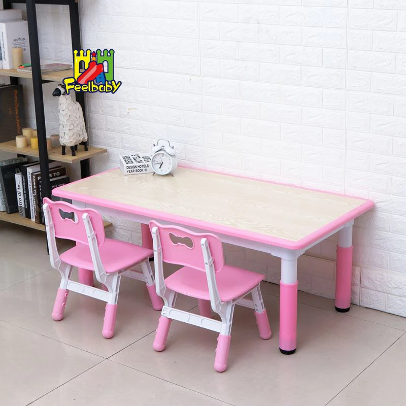 Feelbaby Rectangle Adjustable Kids Table and Chair Set Kiddies Desk Chairs Modern Day Care Equipment Furniture Plastic 10 Sets
