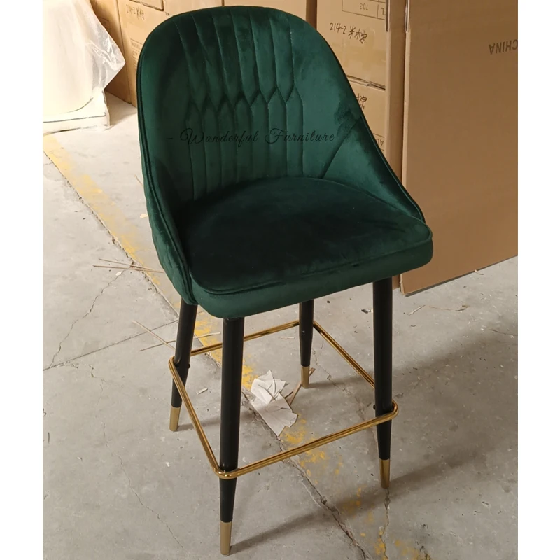 Popular Breakfast Bar Stools Velvet High Chair Iron Leg Gold Corner Custom China Black Color Bar Stool