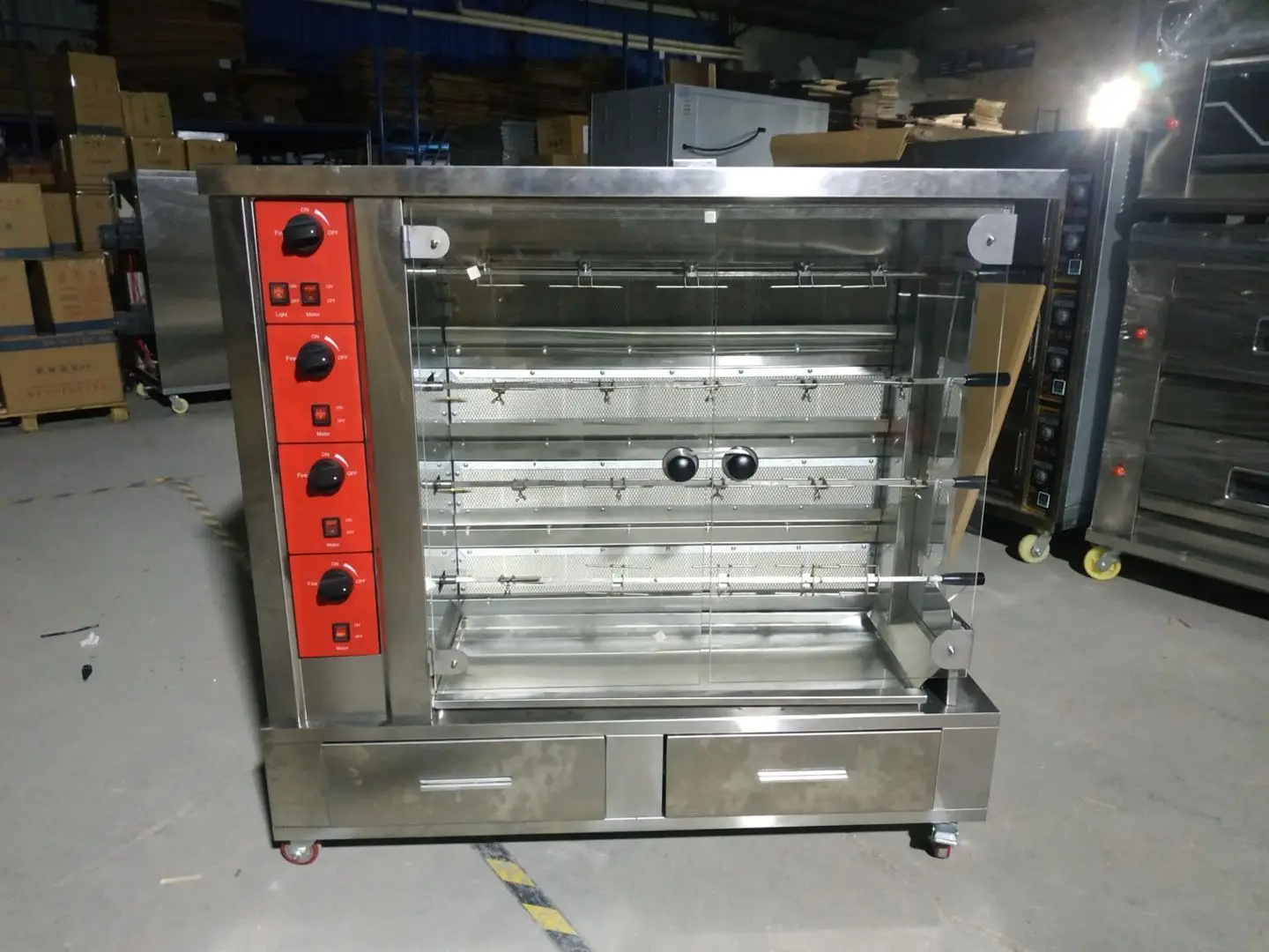 Commercial Chicken Gas Rotisserie Grill With Wheels Rotary Gas Oven Equipment