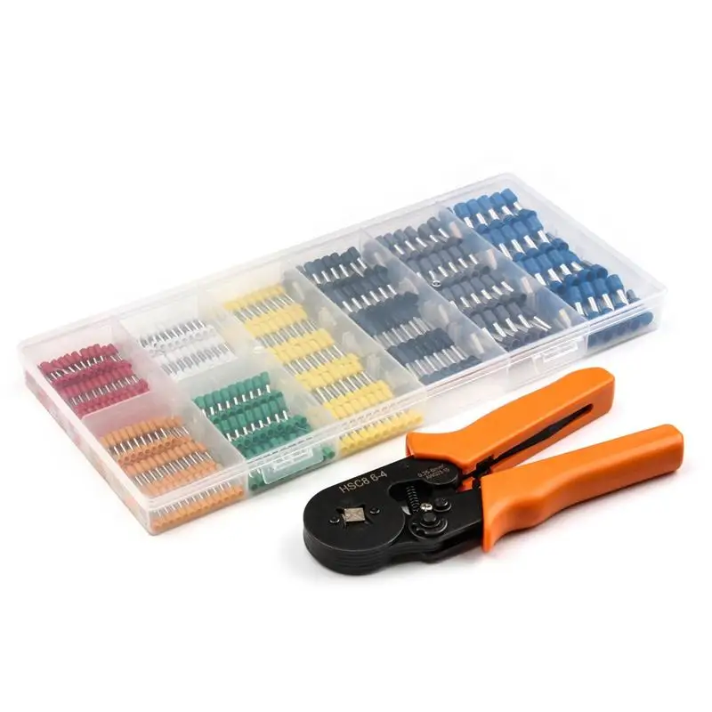 800pcs Wire Crimp Connector Wire Terminals Kit Insulated Cord Pin End Terminal with Self-adjust Hand Crimper Plier Tool Kit