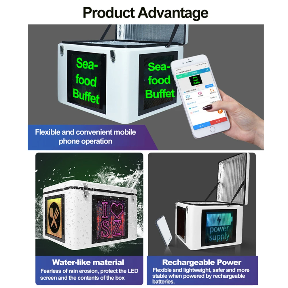 High Quality Motorcycle Delivery Food Box With Advertising Led Motorcycle Delivery Box Heated Waterproof Motorcycle Tail Boxes