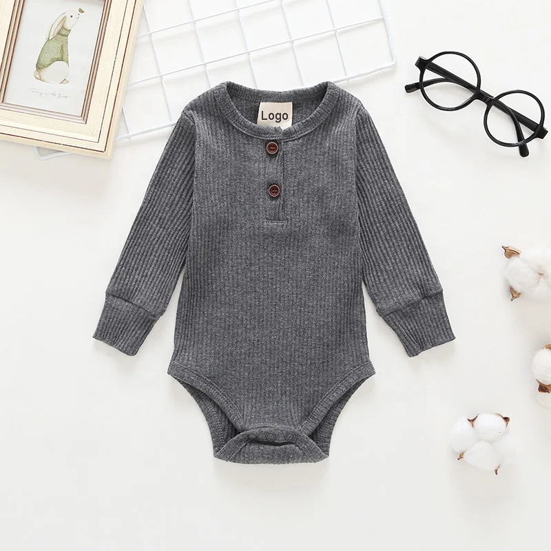 Factory custom wholesale button 3-24 months plain color baby ribbed bodysuit