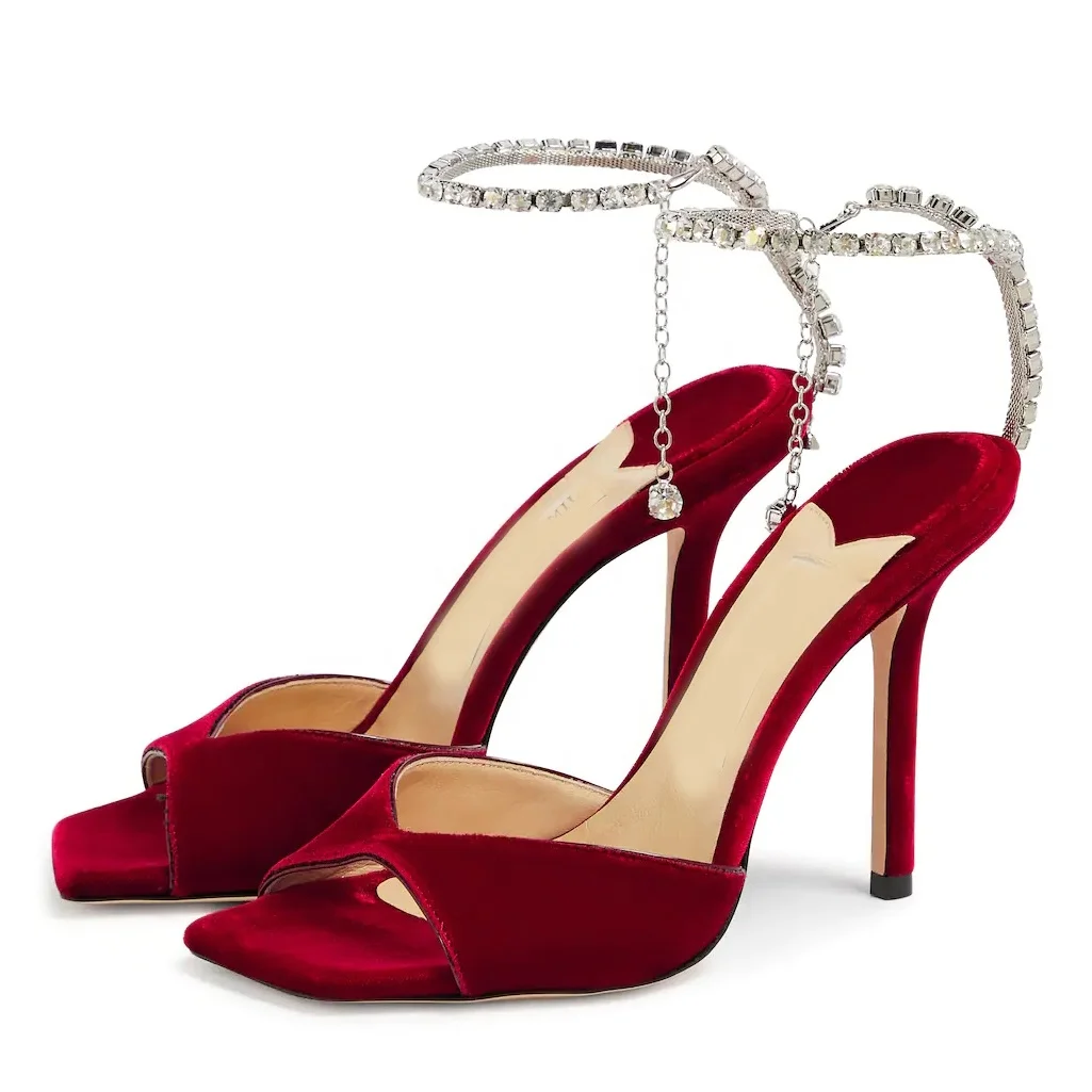 ENMAYER New Arrivals Square Toe Thin Heel Diamond Straps Super Fashion Women Famous Brand Shoes