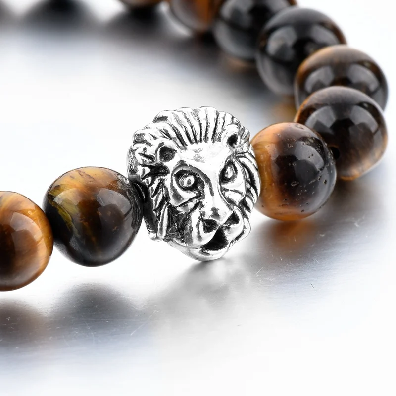 Men Tiger eye Gemstone Bian Natural Stone with lino head Bracelet,bracelet gem stone bracelet making