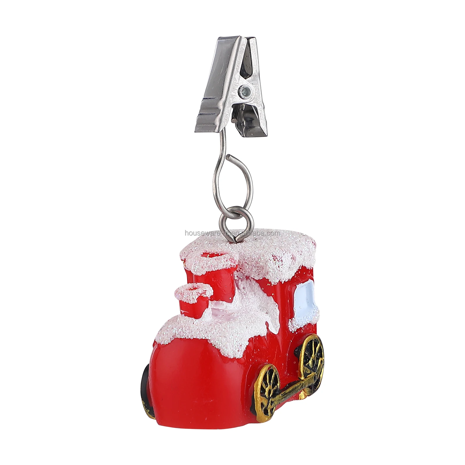 Twofish Home Christmas Red Bus Shaped Table Cover Clips Set of 4 100% Handicraft Xmas Trees Tablecloth Clips Pack of 4