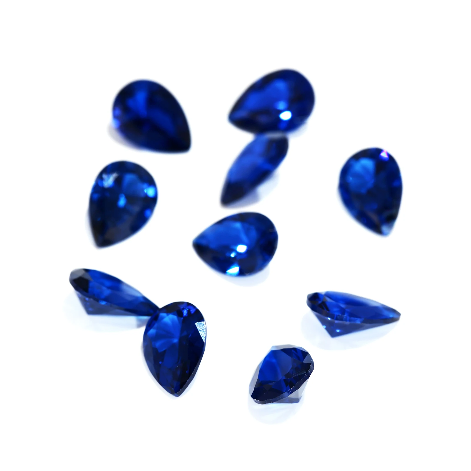 Megan wholesale Synthetic Corundum 7Mm Pear Cut 34# Sapphire fancy deep Blue Gemstones Synthetic Corundum Rough jewelry making