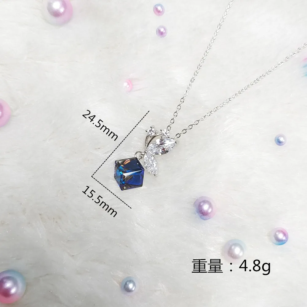 Factory Price Sweet S925 Sterling Silver Butterfly Cube Sugar Pendant Clavicle Chain