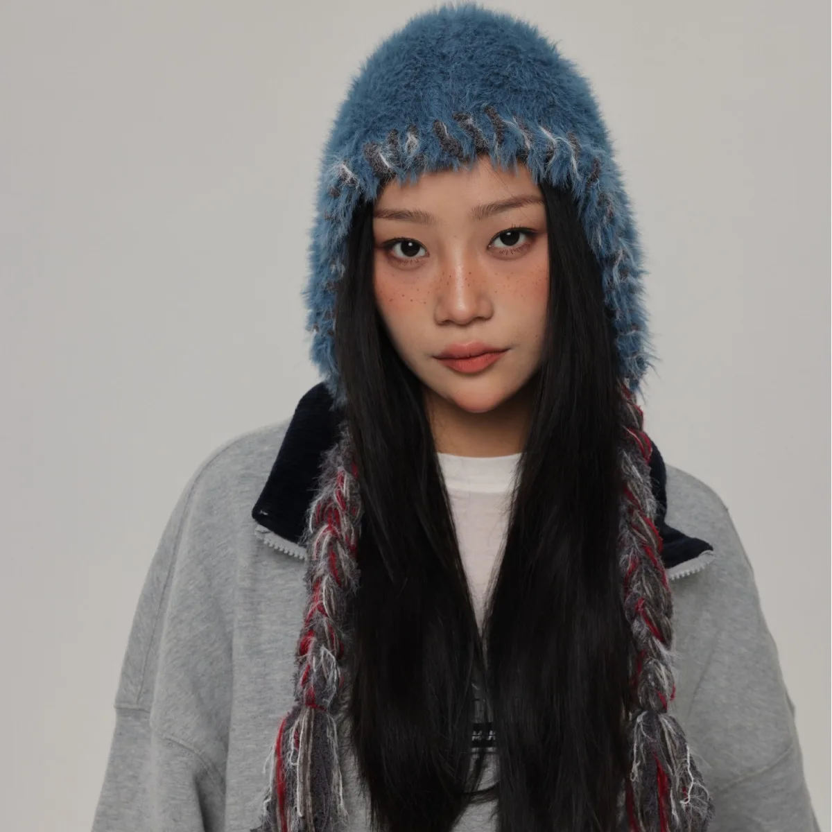 Winter warmth all-match woolen knitted Lei Feng hat mink hair colorful hand-braided ear protection hat