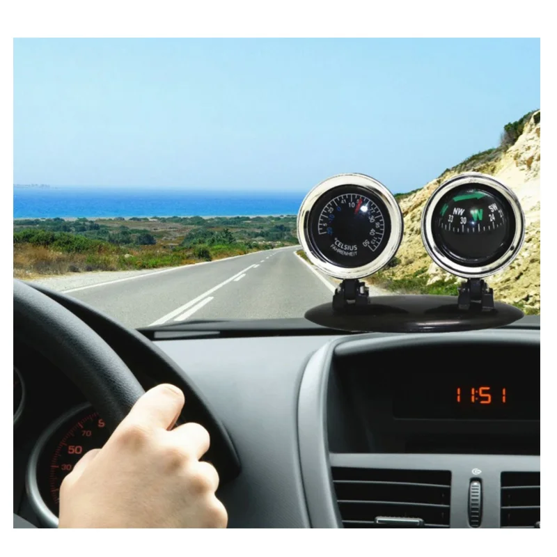 Mini Car Adjustable Compass & Thermometer