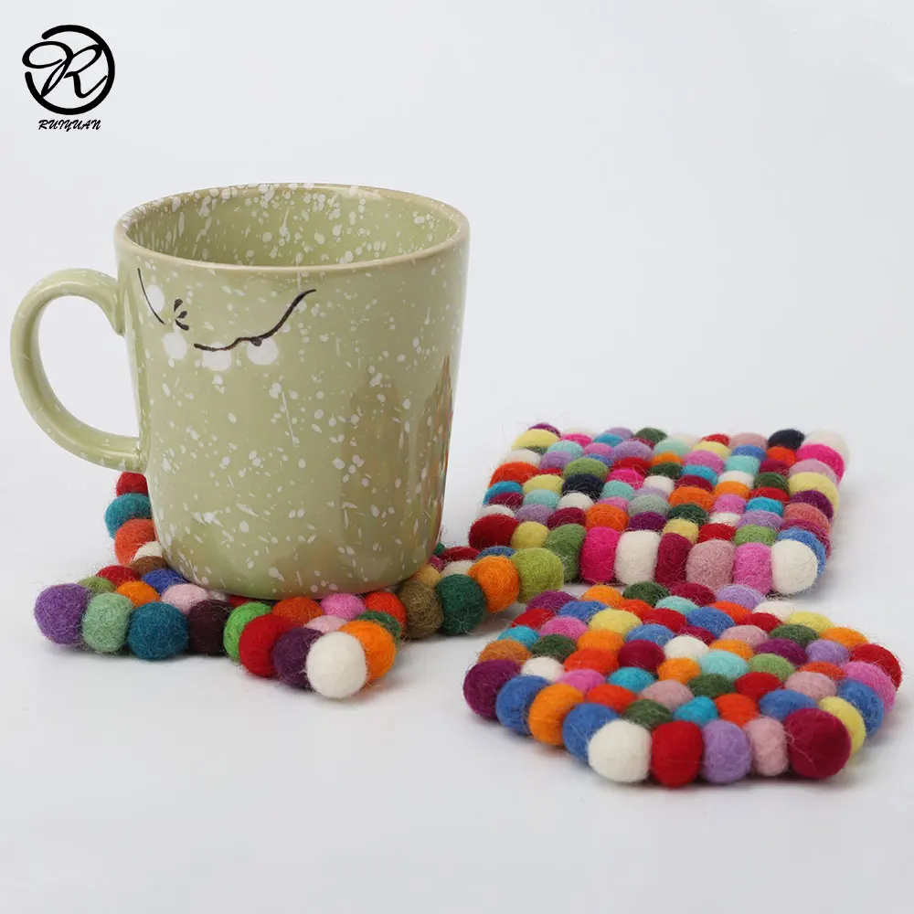 New Zealand Wool Felt Ball Round Coaster Handmade All Shape Felt Ball Coaster For Cup