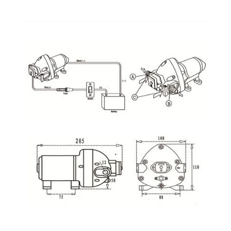 Whaleflo 3 Chamber 12V 50PSI 2.9GPM 1/2''Fitting Self Priming Yacht Boat Fresh Water Pump