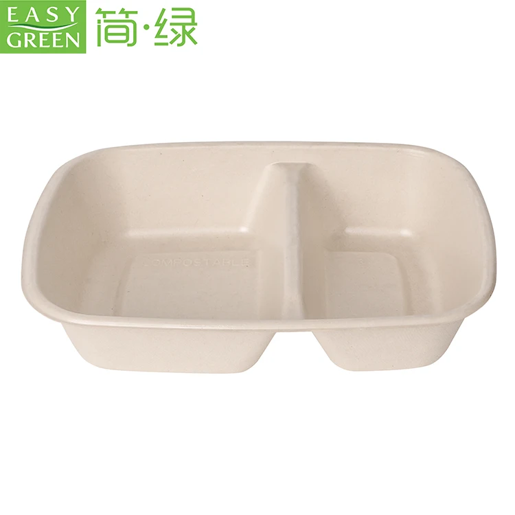 Easy Green Delivery Services Bagasse Tableware 2 Compartment Sugarcane Food Container