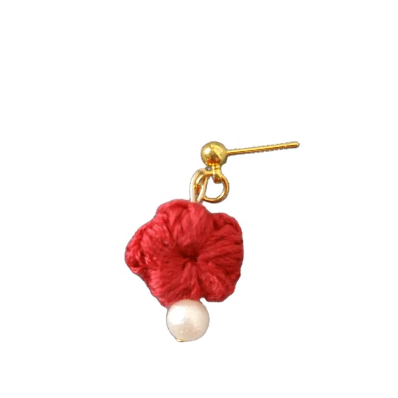 
French R line Fiber Crocheted puff Earrings  (1600183037025)