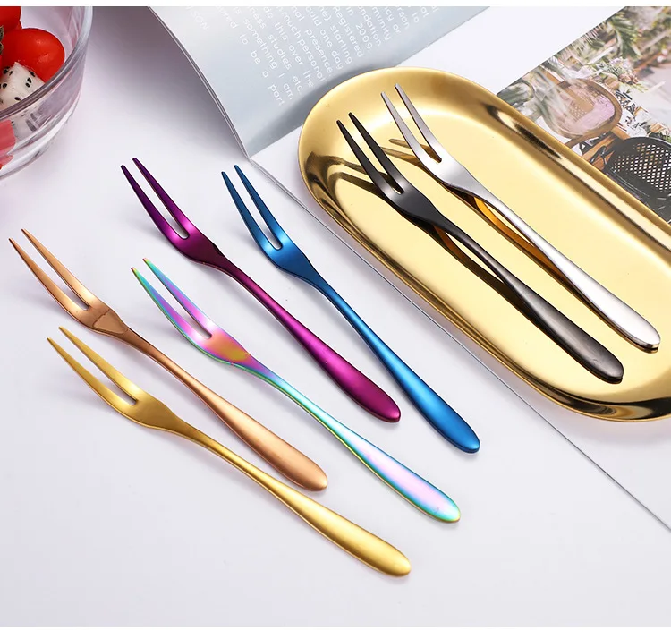 Titanium Plating Tea Forks Dessert Fruit Fork Appetizers Tasting 304 Stainless Steel Fork