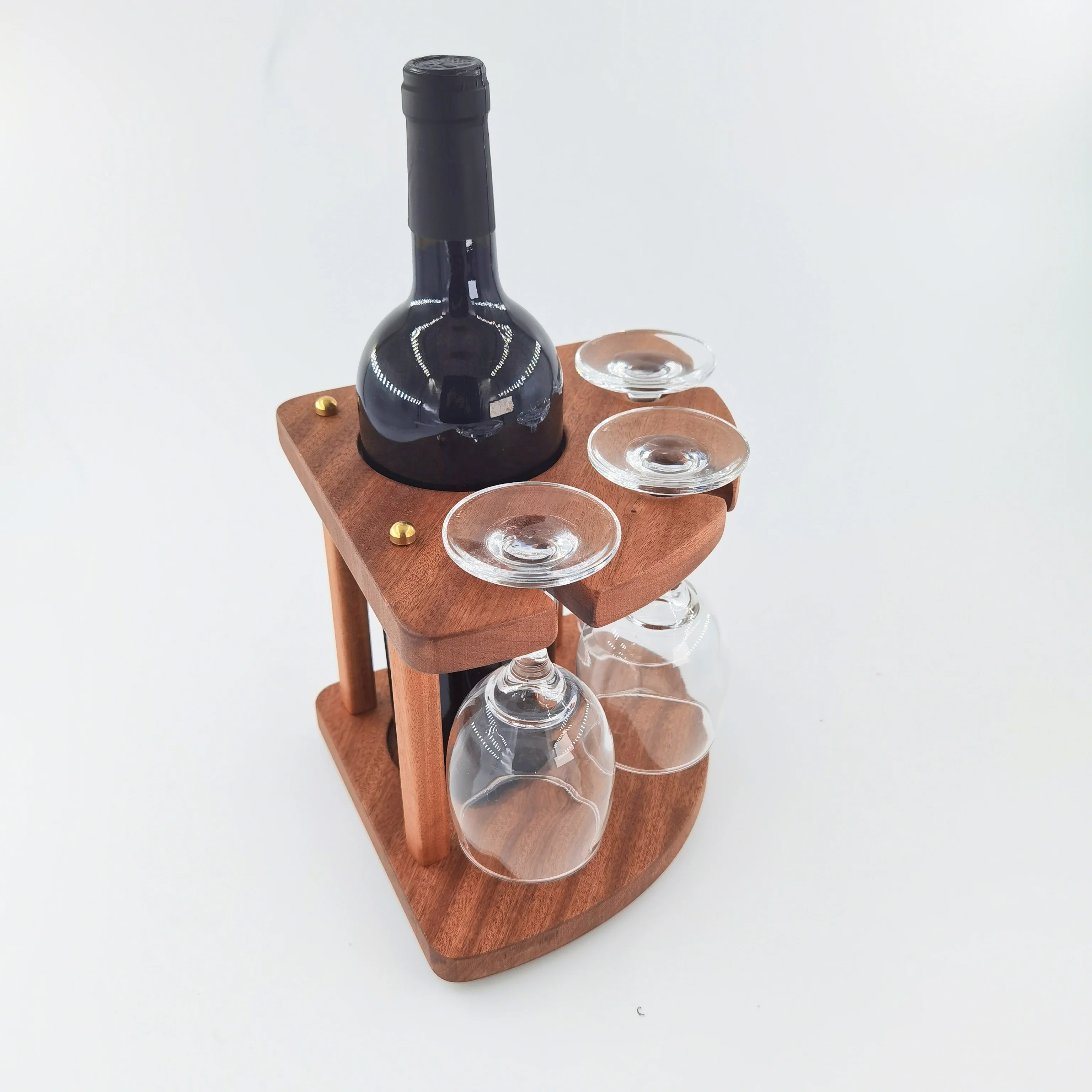 Corner Wooden Wine Rack Single Bottle Storage With 3 Glass Holders Wooden Wine Stand Home Decoration Wine Display Rack