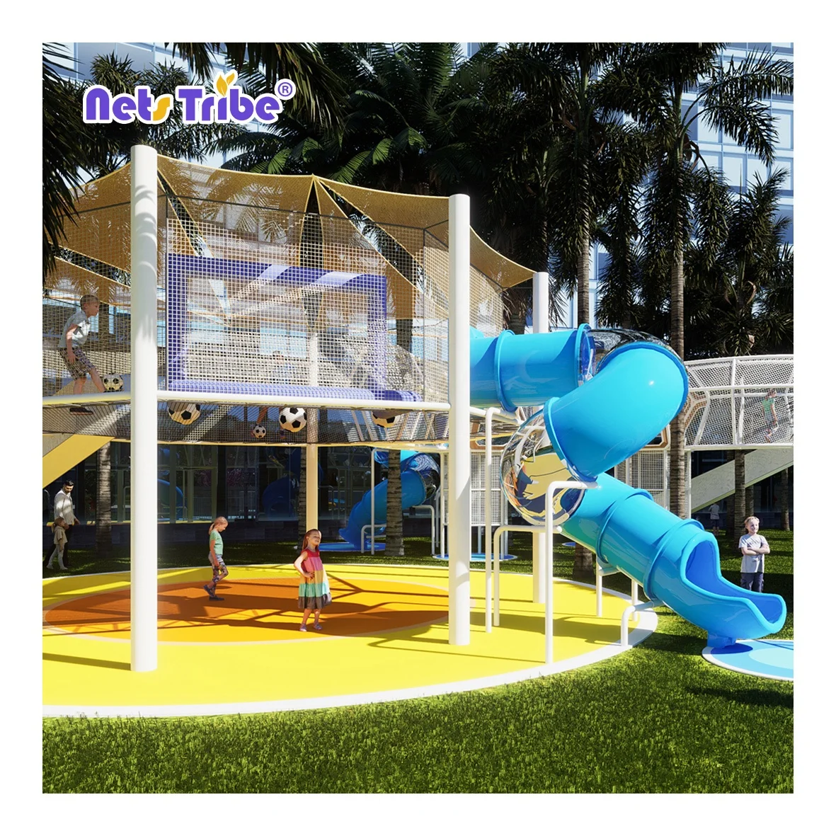 Modern Newest Kids Amusement Park Rides Outdoor Playground Equipment Rope Climbing Net Spider Web Big Rainbow
