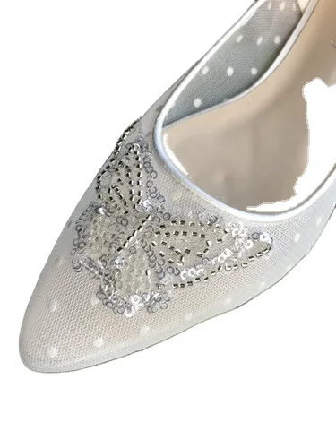 Flat Heel Pumps  in Mesh upper with Butterfly  bridal shoes Women evening party shoes for wedding dyeable satin shoes