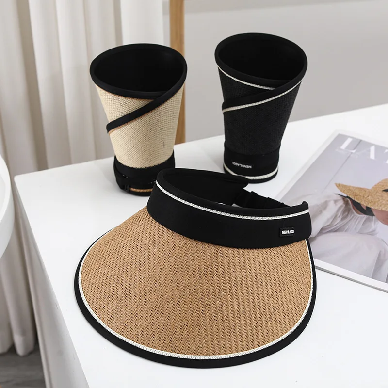 New Female Sunshade Vacation Foldable Straw Sun Hat Visor Caps Straw Visor Hats for Women