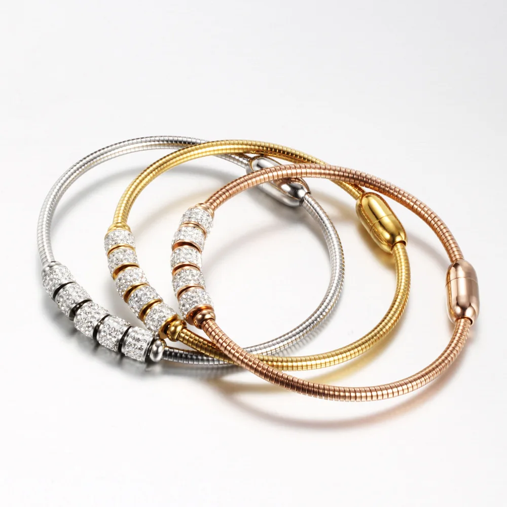 Stylish 3MM Magnet Diamond Bracelet Stainless Steel Gold Silver Bracelet for Women Hainon 1746