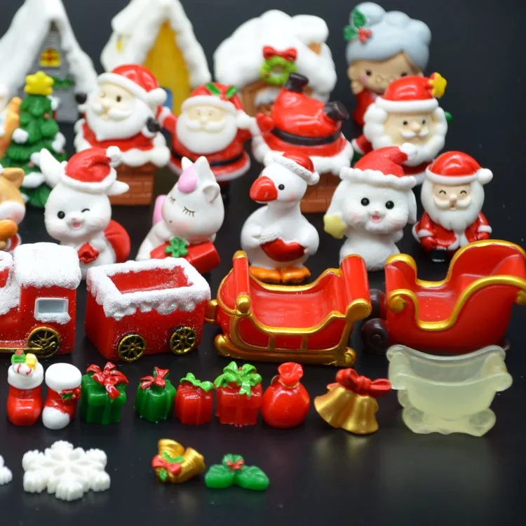 resin diy gift set little people toddler human figure of ornament christmas themed mini figurines xmas tree snowman children toy