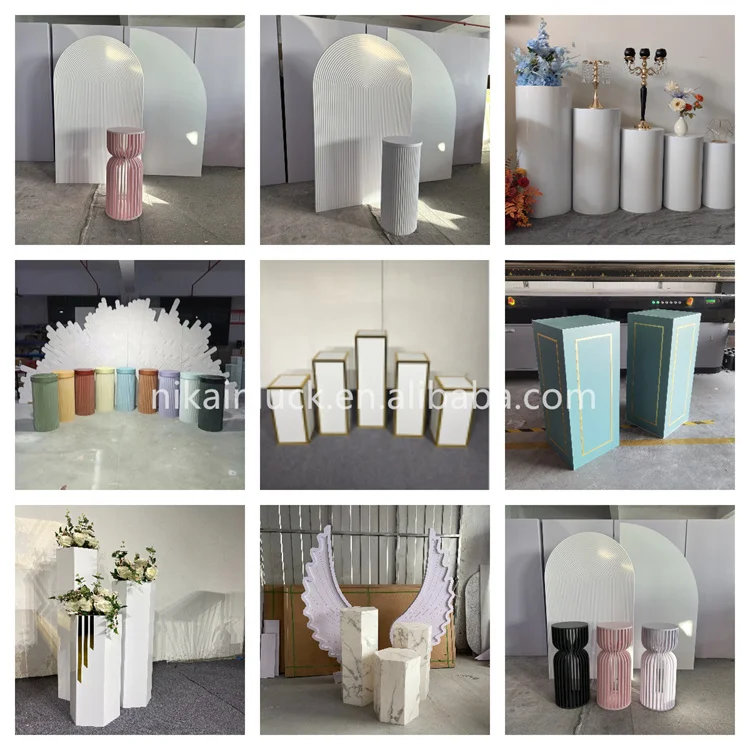 Cake Dessert Table Stand White Pedestal Column Plinths Cylinder Ripple Round Birthday Wedding Party
