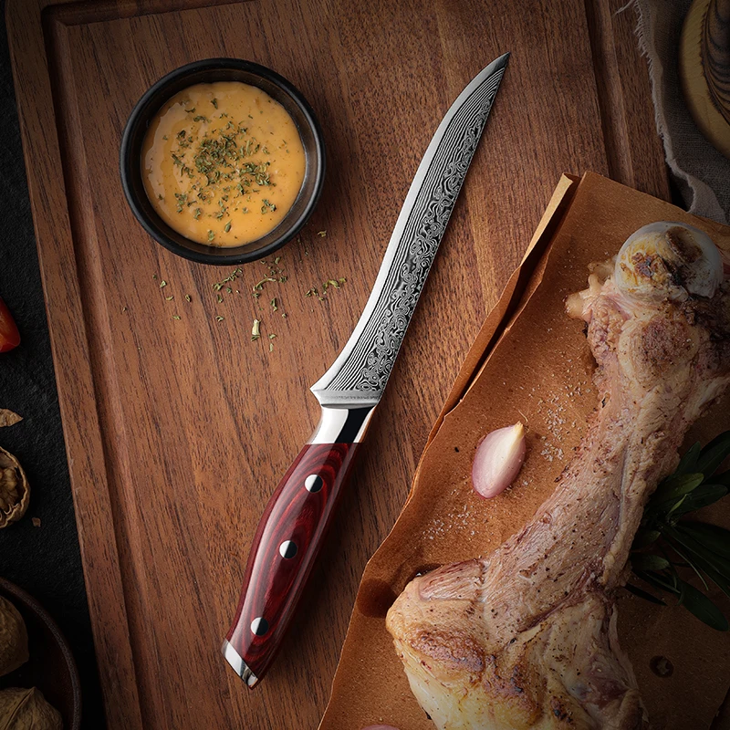 Профессиональный 67 слоев из дамасской нержавеющей стали кухонный нож шеф-повар для обвалки с красной деревянной ручкой Pakka